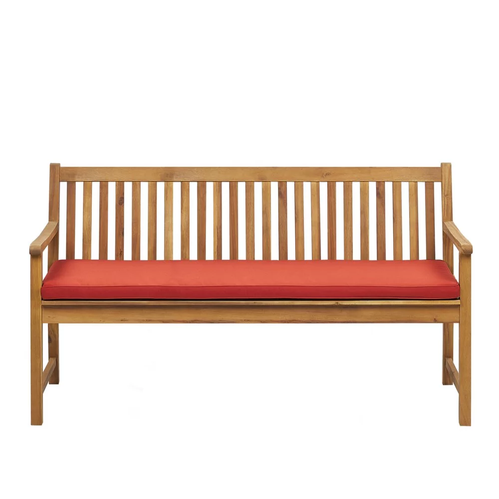 Beliani Ławka ogrodowa z certyfikowanego drewna 160 cm czerwona poduszka Vivara 210040