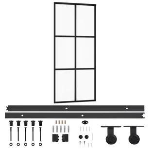 vidaXL Drzwi przesuwne z osprzętem, szkło ESG i aluminium, 90x205 cm - Drzwi wewnętrzne - miniaturka - grafika 1