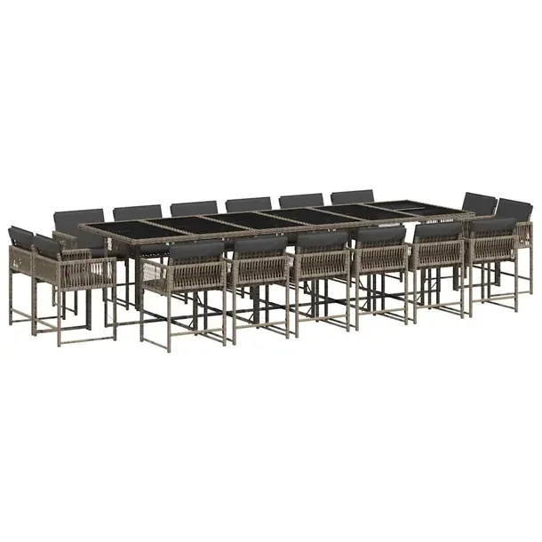 Zestaw mebli ogrodowych 330 x 106 x 73 cm, szary, rattan PE, szkło czarne