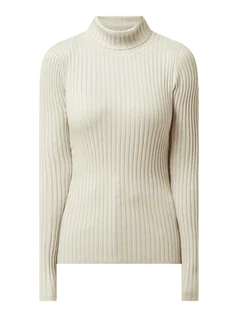 Swetry damskie - Sweter z wywijanym kołnierzem o prążkowanej fakturze - grafika 1
