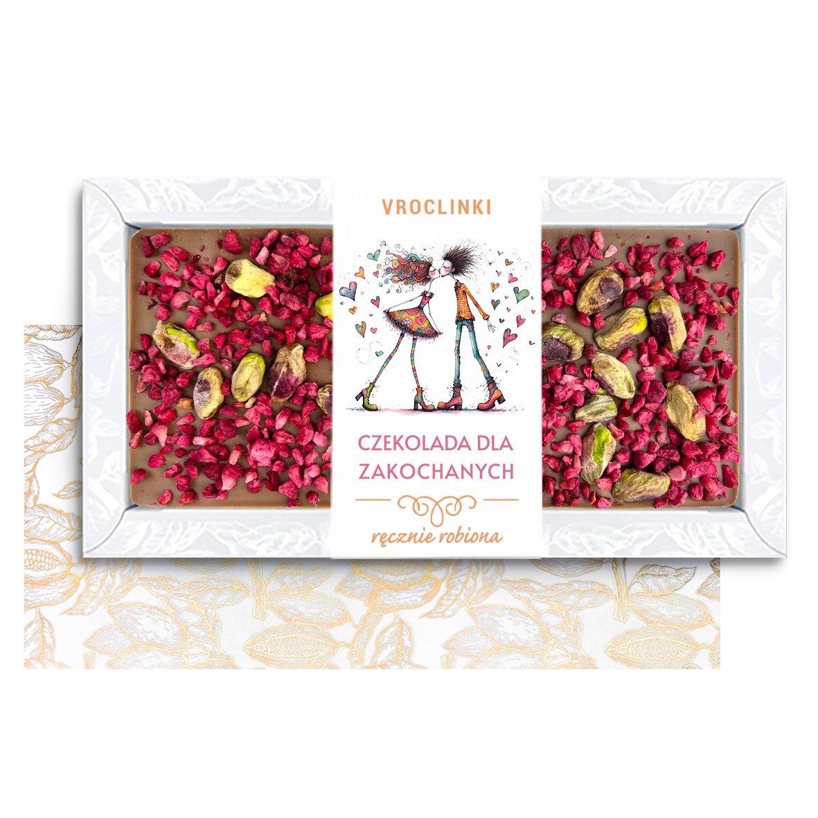 Czekolada Mleczna z Malinami i Pistacjami - Walentynki (80g)