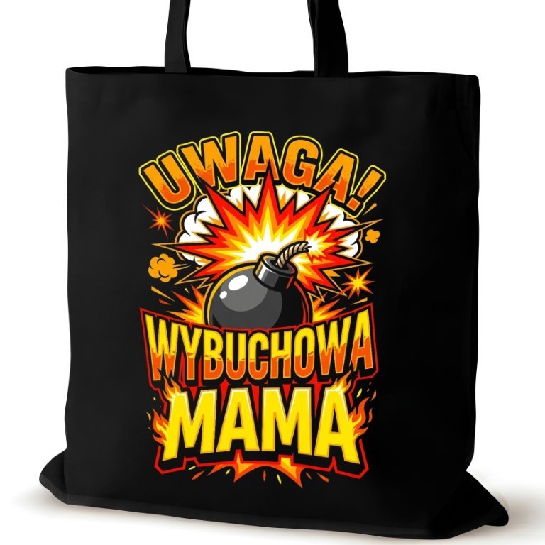 Czarna torba bawełniana dla MAMY na ramię śmieszna walentynki pracy