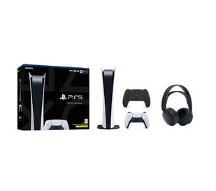 Sony PlayStation 5 Digital + słuchawki PULSE 3D (czarny) + dodatkowy pad (czarny) - Konsole Playstation - miniaturka - grafika 1