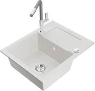 Zlewozmywaki z baterią - Mexen Enzo zlewozmywak granitowy 1-komorowy z ociekaczem i baterią kuchenną Flora, biały - 6506-20-670401-06 - miniaturka - grafika 1