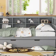 Sofy i kanapy - Sofa rozkładana 140x200 cm z łóżkiem wysuwanym 90x190 cm - z USB i dużą ilością miejsca do przechowywania - lite drewno - Szary - miniaturka - grafika 1