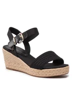 Espadryle damskie - Tommy Hilfiger Espadryle Th Textured Low Wedge Sandal FW0FW06555 Czarny - miniaturka - grafika 1