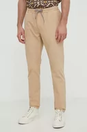 Spodnie męskie - PS Paul Smith spodnie bawełniane kolor beżowy dopasowane - miniaturka - grafika 1