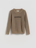 Bluzy dla chłopców - Reserved - Bawełniany sweter z nadrukiem - beżowy - miniaturka - grafika 1