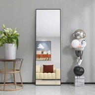 Lustra - Lustro stojące Fortuna Lai ze złotą metalową ramą 162x53cm, duże lustro HD do garderoby, prostokątne, wysokie lustro do salonu lub garderoby, czarne - miniaturka - grafika 1