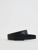 Paski - Reserved - Skórzany pasek z klamrą - czarny - miniaturka - grafika 1