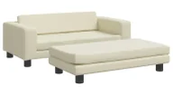 Sofy i kanapy - Kremowa sofa dla dziewczynki z podnóżkiem z ekoskóry - Lanco - miniaturka - grafika 1