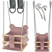 Place zabaw - Huśtawka kubełkowa WELUROWA Metalowe kółka + regulacja + 2 X hak MIŚ - miniaturka - grafika 1