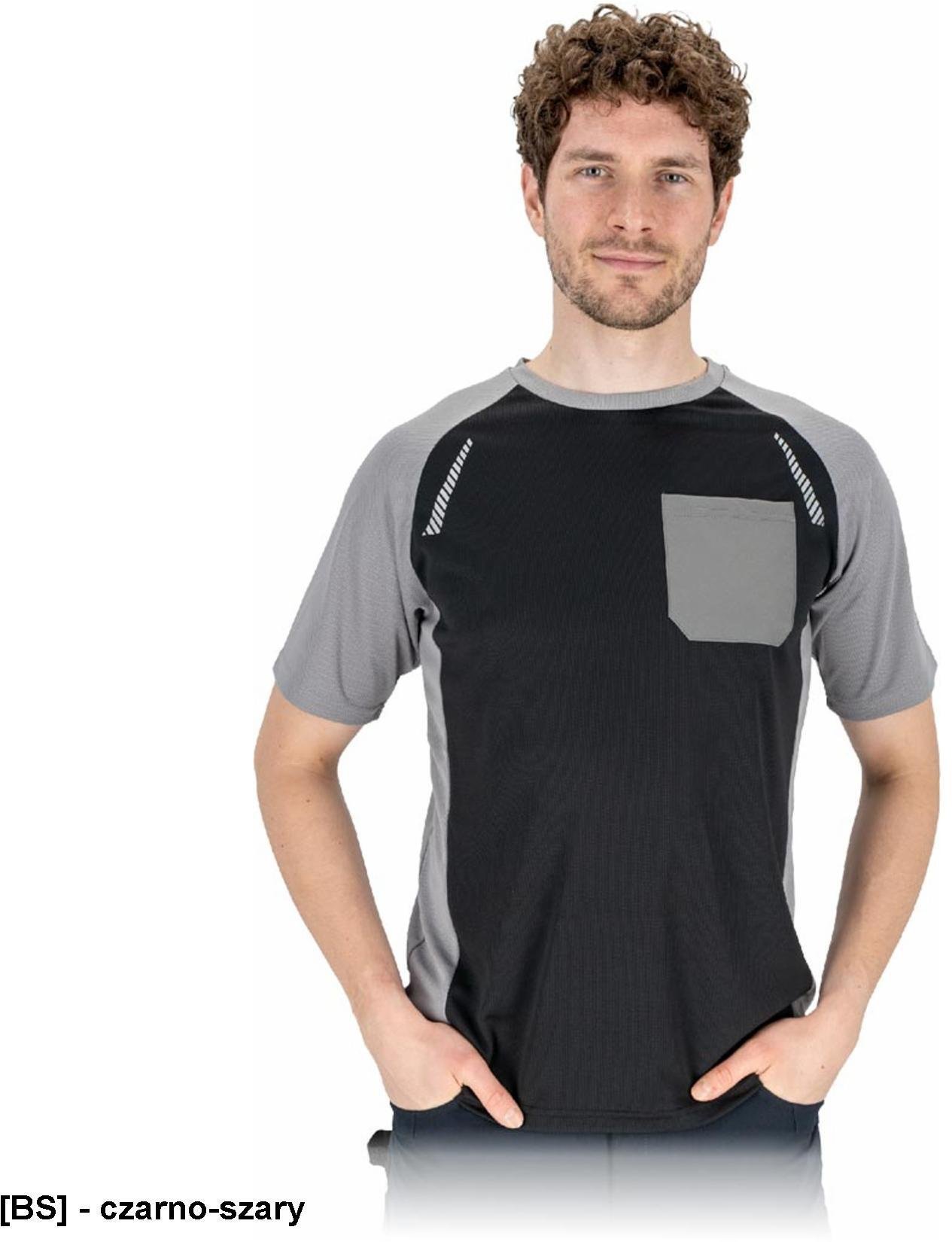 Reis T-shirt męski krótki rękaw siateczka super wentylacja elementy odblaskowe kieszonka nadruki sportowcy codzienny użytek - czarno-szary 2XL