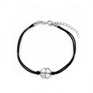 Bransoletki - Srebrna bransoletka 925 Koniczynka Szczęścia Czarny Sznurek - miniaturka - grafika 1