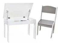 Zestawy mebli dla dzieci - STOLIK BIAŁY SIWY DREWNIANY Z POJEMNIKIEM KRZESEŁKO ZESTAW DLA DZIECI MEBLE - miniaturka - grafika 1