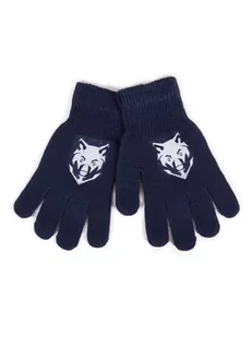 Rękawiczki Chłopięce Pięciopalczaste Z Odblaskiem Granatowe Z Wilkiem 14 Cm - Rękawiczki dla dzieci - miniaturka - grafika 1