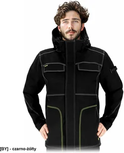 LH-ORKAN-J - męska kurtka ochronna stójka podszyty polarem dopinany kaptur softshell ocieplana wiatro i wodoodporna elastyczna - czarno-żółty 3XL - Kurtki męskie - miniaturka - grafika 1