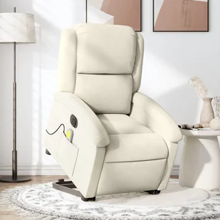 vidaXL vidaXL Podnoszony fotel masujący, elektryczny, rozkładany, kremowy - Fotele - miniaturka - grafika 1