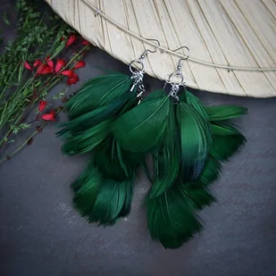 Butelkowe - długie kolczyki z piórami, srebro - Kolczyki - miniaturka - grafika 1