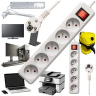 Przedłużacze i rozgałęźniki - Listwa zasilająca antyprzepięciowa przedłużacz 5 gniazd 1,5 m biała 16A - miniaturka - grafika 1