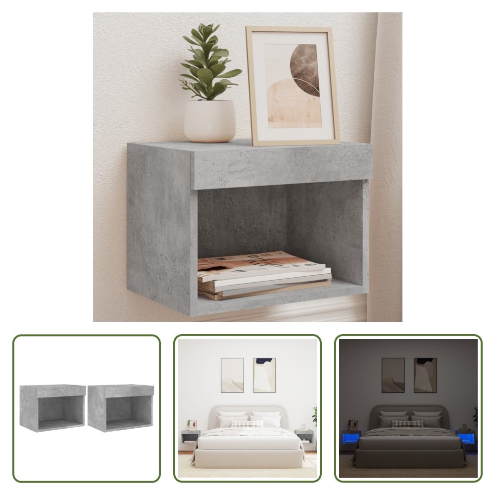 The Living Store Szafki nocne ścienne z oświetleniem LED 2 szt. Szary beton