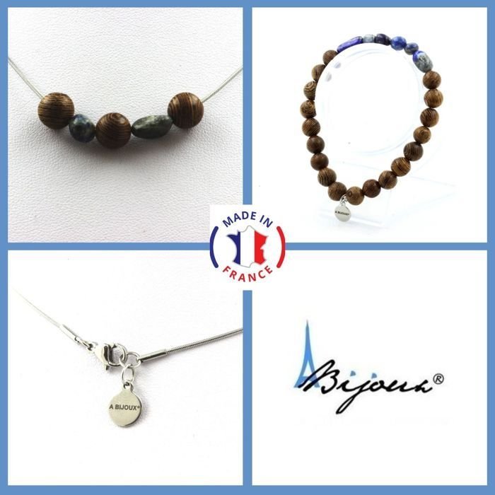 Kamienie i minerały. Zestaw biżuterii Bransoletka Naszyjnik 8 mm koraliki drewniane + Lapis Lazuli Możliwość dostosowania rozmiaru.