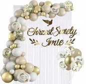 Balony i akcesoria - Balony BEŻOWE boho łuk KURTYNA ścianka zestaw dekoracji CHRZEST + IMIĘ - miniaturka - grafika 1