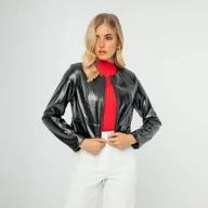 Kurtki damskie - Damska kurtka ze skóry ekologicznej czarno - grafitowa - miniaturka - grafika 1