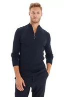 Bluzy męskie - Trendyol Męska bluza ze stójką, gładka, wąska bluza, granatowa, 2XL, granatowy, XXL - miniaturka - grafika 1