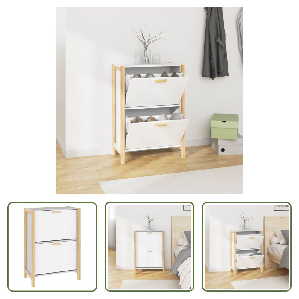 The Living Store Szafka na buty biała 57,5x33x80 cm Materiał drewnopochodny