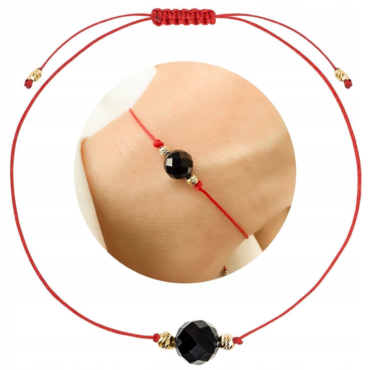 Bransoletka turmalin czarny kamień naturalny srebro pozłacane 925 pudełko