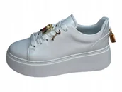 Sneakersy damskie - BIAŁE SNEAKERSY PÓŁBUTY DAMSKIE CARINII B9500 SKÓRA PLATFORMA MODNE R.37 - miniaturka - grafika 1