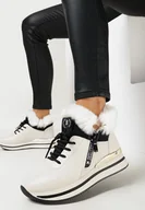 Botki damskie - Beżowe Botki Sneakersy na Grubej Podeszwie z Futerkiem Biqilee - miniaturka - grafika 1