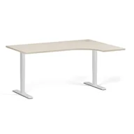 Biurka - Stół z regulacją wysokości, 1 silnik, 745 - 1235 mm, narożnik L/P, blat 1600 x 1200 mm, podstawa biała, brzoza - miniaturka - grafika 1