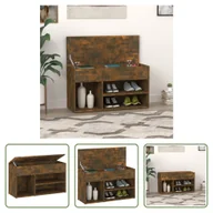 Szafki na buty - The Living Store Ławka na buty dąb wędzony 80x30x45 cm materiał drewnopochodny - miniaturka - grafika 1