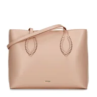 Torebki damskie - Damska shopperka ze skóry ekologicznej z plecionymi akcentami beżowa - miniaturka - grafika 1