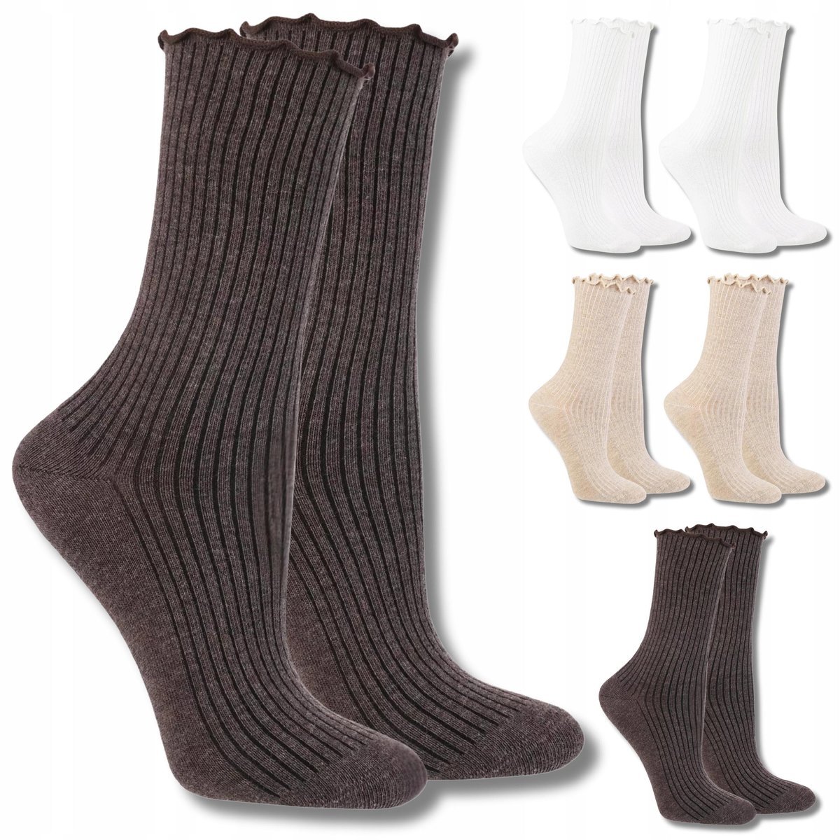 SKARPETKI DAMSKIE DŁUGIE SKARPETY BAWEŁNIANE CIEPŁE 6-PAK MORAJ 35-38