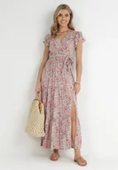 Sukienki - Zielono-Czerwona Sukienka Rhenosyne - miniaturka - grafika 1