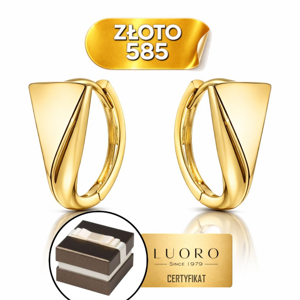 Kolczyki złote 585 14K trójkąty na kreolu 12 MM żółte eleganckie