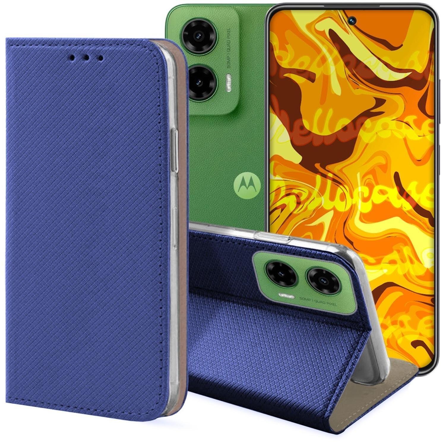 Hello Case Etui z Klapką Do Motorola Moto G35 Granatowe, Magnetyczne, Zamykane, Case