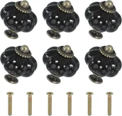 Zawiasy, okucia i inne akcesoria - Sześć czarnych ceramicznych gałek, każda o wymiarach 3,3 x 3,3 x 3,8 cm, ze śrubami. Ceramiczne gałki i uchwyty do szuflad w kształcie dyni. - miniaturka - grafika 1