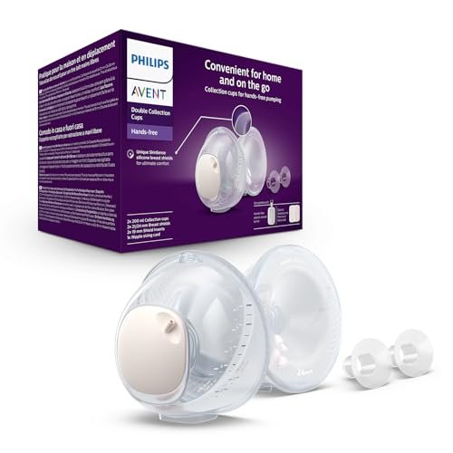 Philips Avent Dwa bezdotykowe pojemniki na pokarm, ultralekkie i przezroczyste pojemniki na pokarm do elektrycznego laktatora, 4 osłonki piersi(2× 21mm, 2× 24mm), 2 wkładki laktacyjne 19mm, SCF439/01