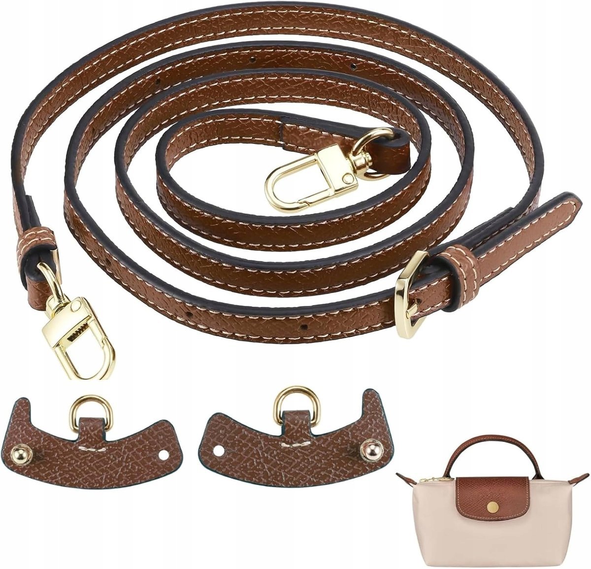 Pasek Do Torebki Damskiej Regulowany Skórzany Pu Brązowy Pasek Do Torby