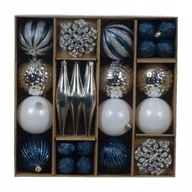 Bombki - Bombki choinkowe zestaw 46 szt. niebiesko srebrno białe różne wzory - miniaturka - grafika 1