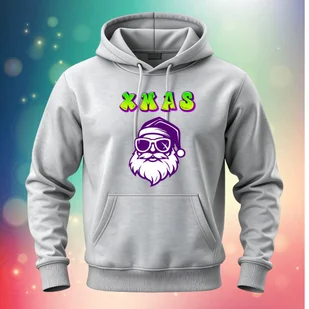 Bluza uniwersalna typu kangurka z kapturem Świąteczna Mikołaj rozmiar 2XL Święta jasnoszara - Bluzy męskie - miniaturka - grafika 1