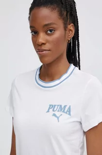 Koszulki sportowe damskie - Puma t-shirt bawełniany SQUAD damski kolor biały 677897 - grafika 1