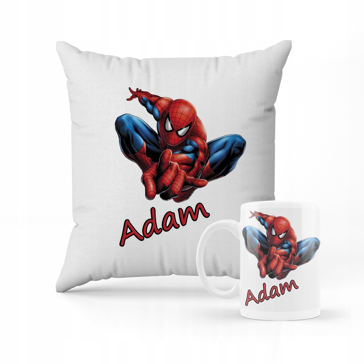 ZESTAW PODUSZKA + KUBEK PREZENT DLA DZIECKA SPIDERMAN AVENGERS + IMIĘ 3
