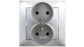Gniazdka elektryczne - LEDart podwójne z uziemieniem, z ramką - Ospel Impresja GP-2YZ/18, kolor srebrny, 16A/250V - miniaturka - grafika 1
