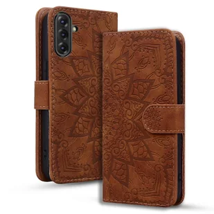 Etui na telefon z wytłaczanej skóry cielęcej z wytłoczoną mandalą Brown For Samsung Galaxy A36 / A56 - Etui i futerały do telefonów - miniaturka - grafika 1