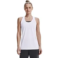 Kamizelki damskie - Under Armour damska koszulka techniczny – solidny podkoszulek do uprawiania sportu, luźny krój kamizelka na siłownię (White/Metallic Silver (100)) XL - miniaturka - grafika 1
